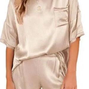 Women’s small 2 piece silk satin pajama set ~ new